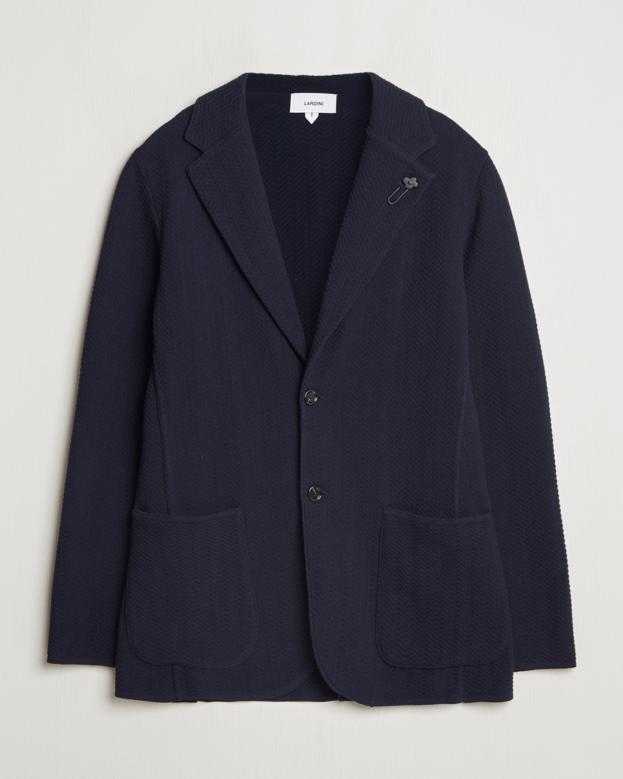Hombres | Blazers | Lardini | Knitted Cotton Structured Blazer Navy