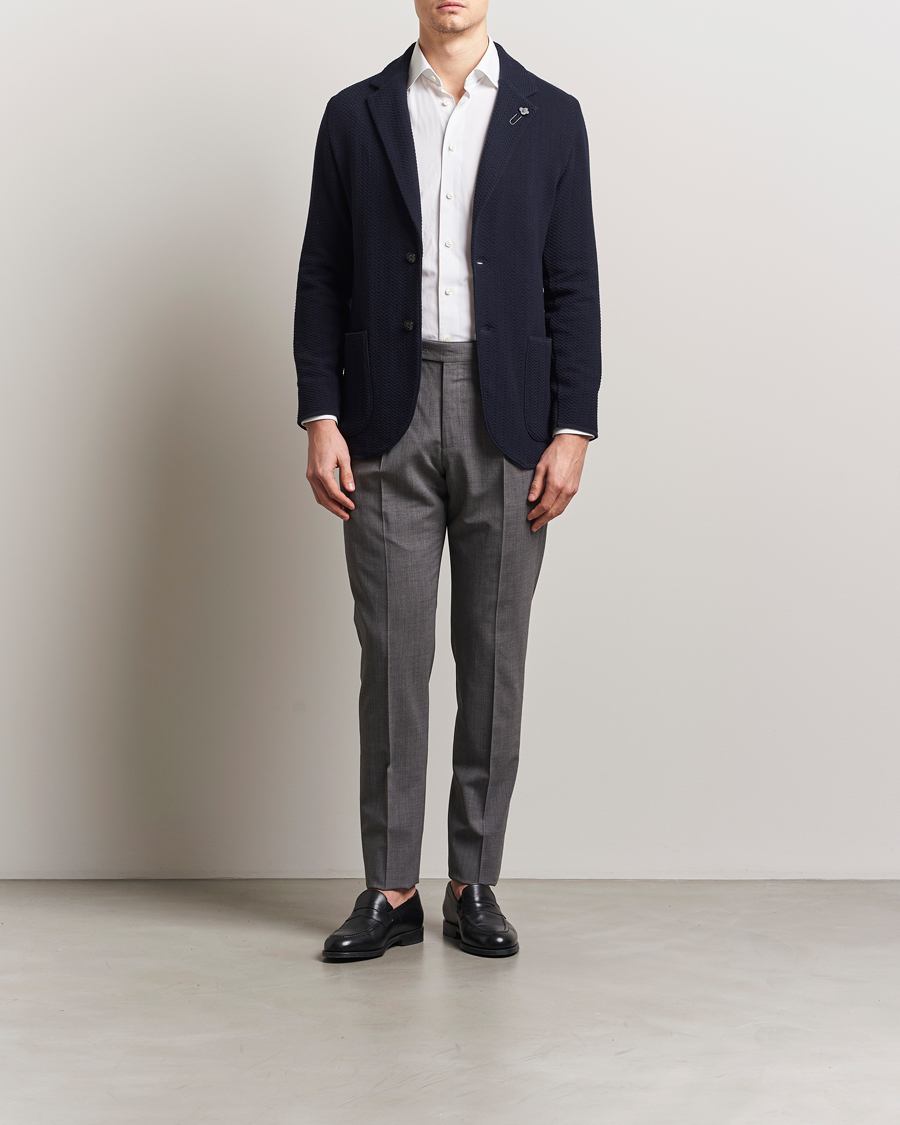 Hombres | Blazers | Lardini | Knitted Cotton Structured Blazer Navy