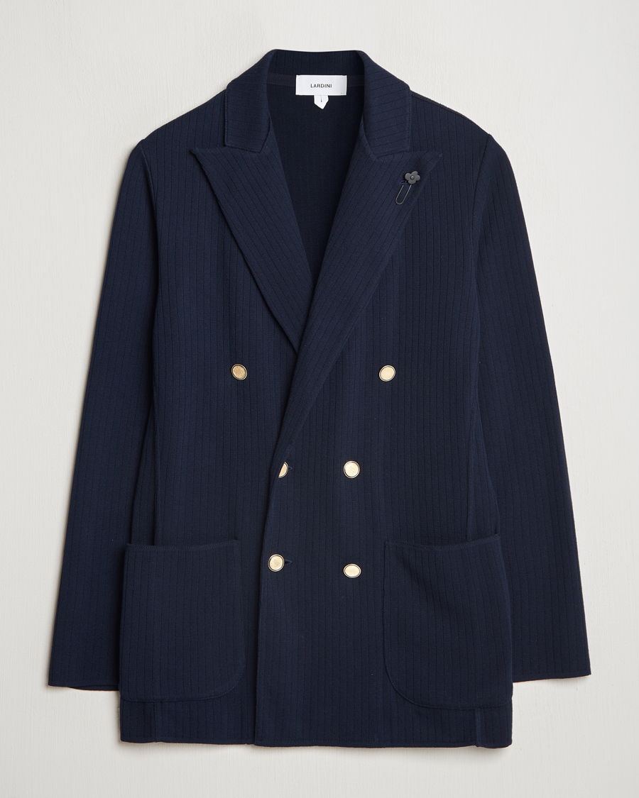 Hombres | Blazers | Lardini | Double Breasted Knitted Cotton Blazer Navy