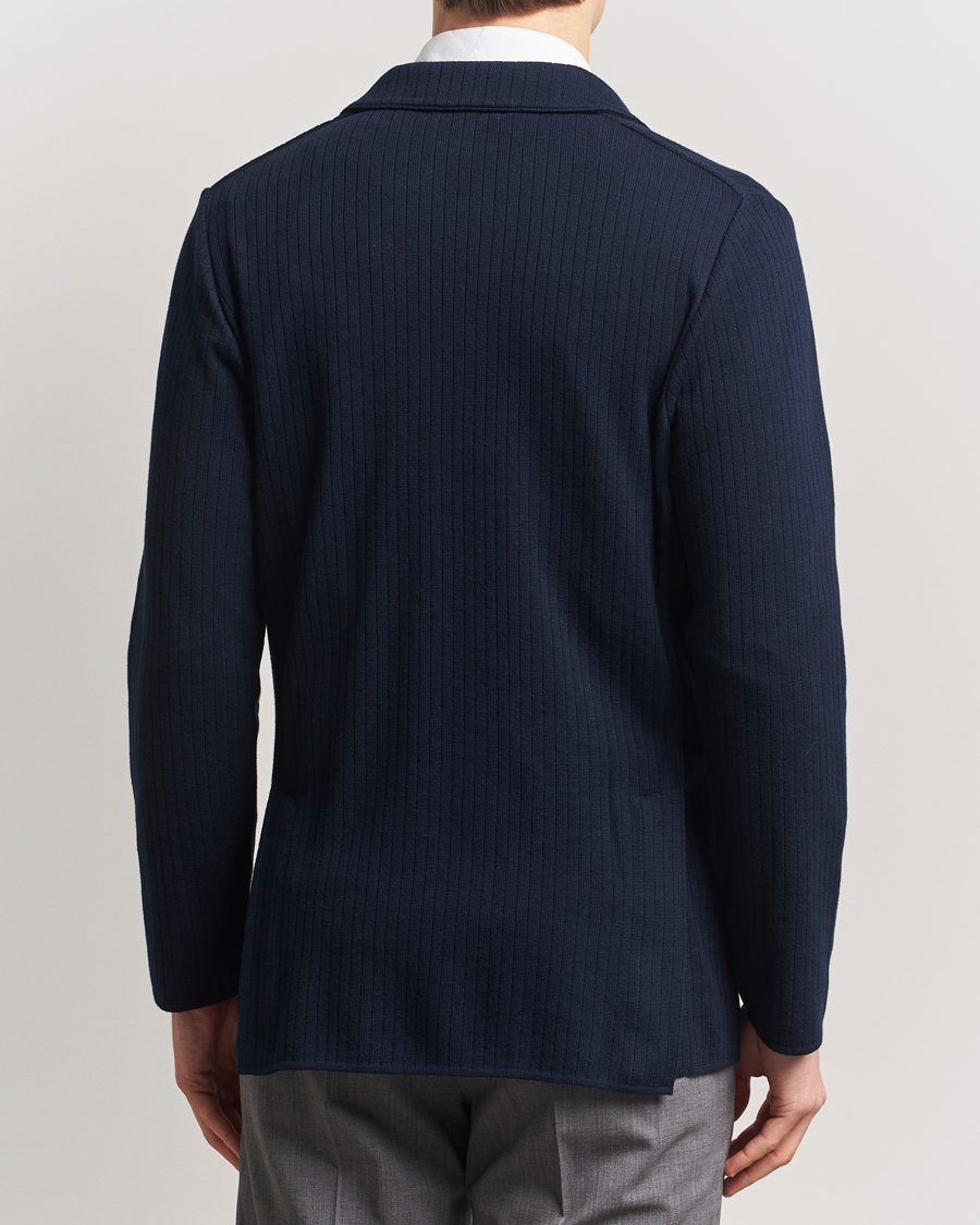 Hombres | Blazers | Lardini | Double Breasted Knitted Cotton Blazer Navy