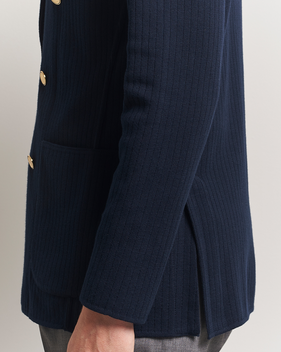 Hombres | Blazers | Lardini | Double Breasted Knitted Cotton Blazer Navy