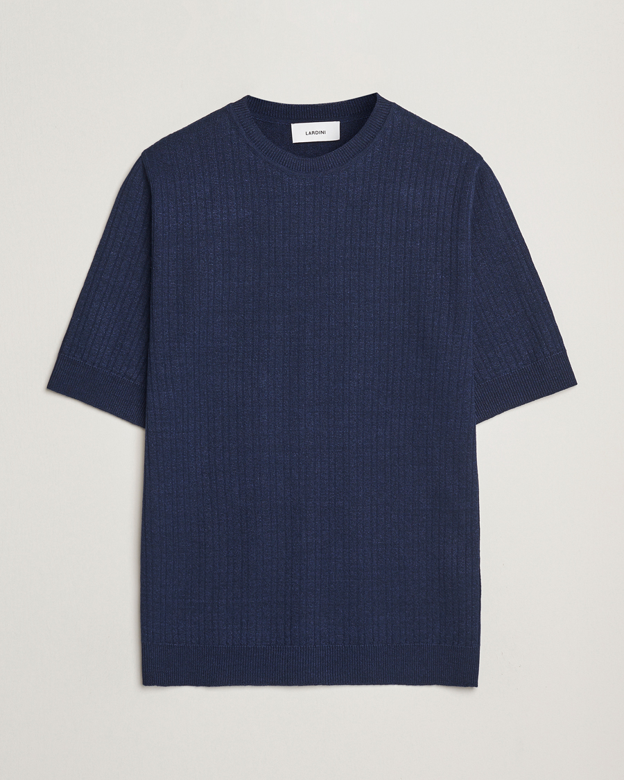 Hombres | Camisetas | Lardini | Knitted Linen/Cotton T-Shirt Navy