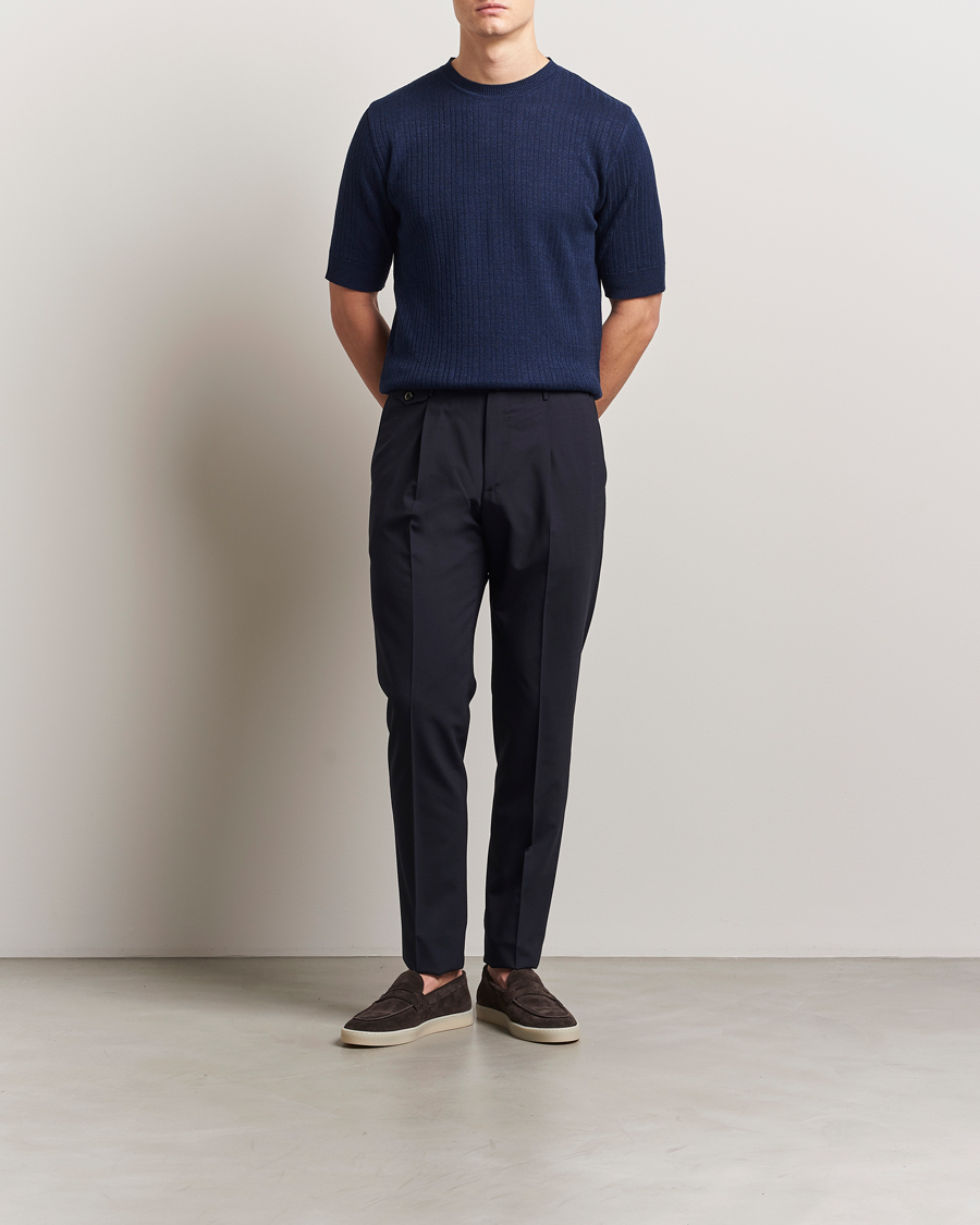 Hombres | Camisetas | Lardini | Knitted Linen/Cotton T-Shirt Navy