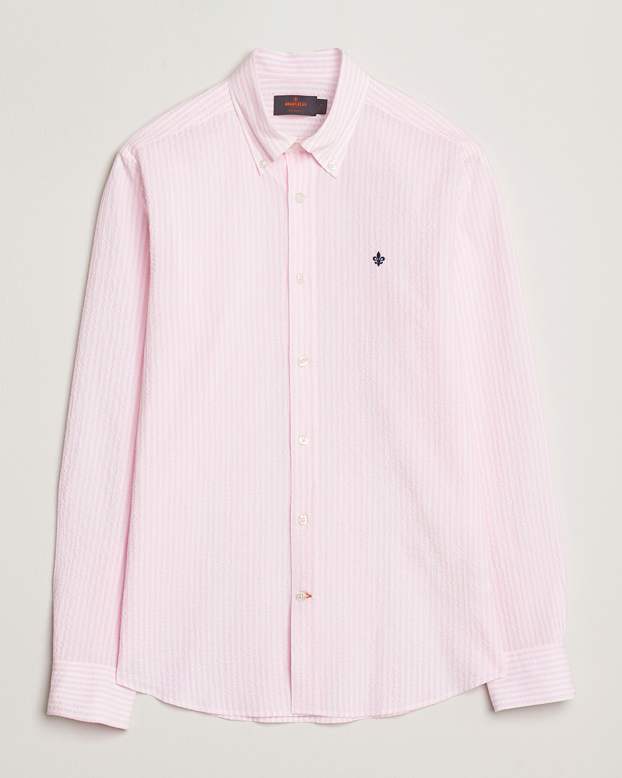 Hombres | Camisas | Morris | Slim Fit Striped Seersucker Shirt Light Pink