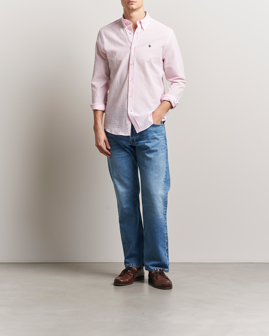 Hombres | Camisas | Morris | Slim Fit Striped Seersucker Shirt Light Pink