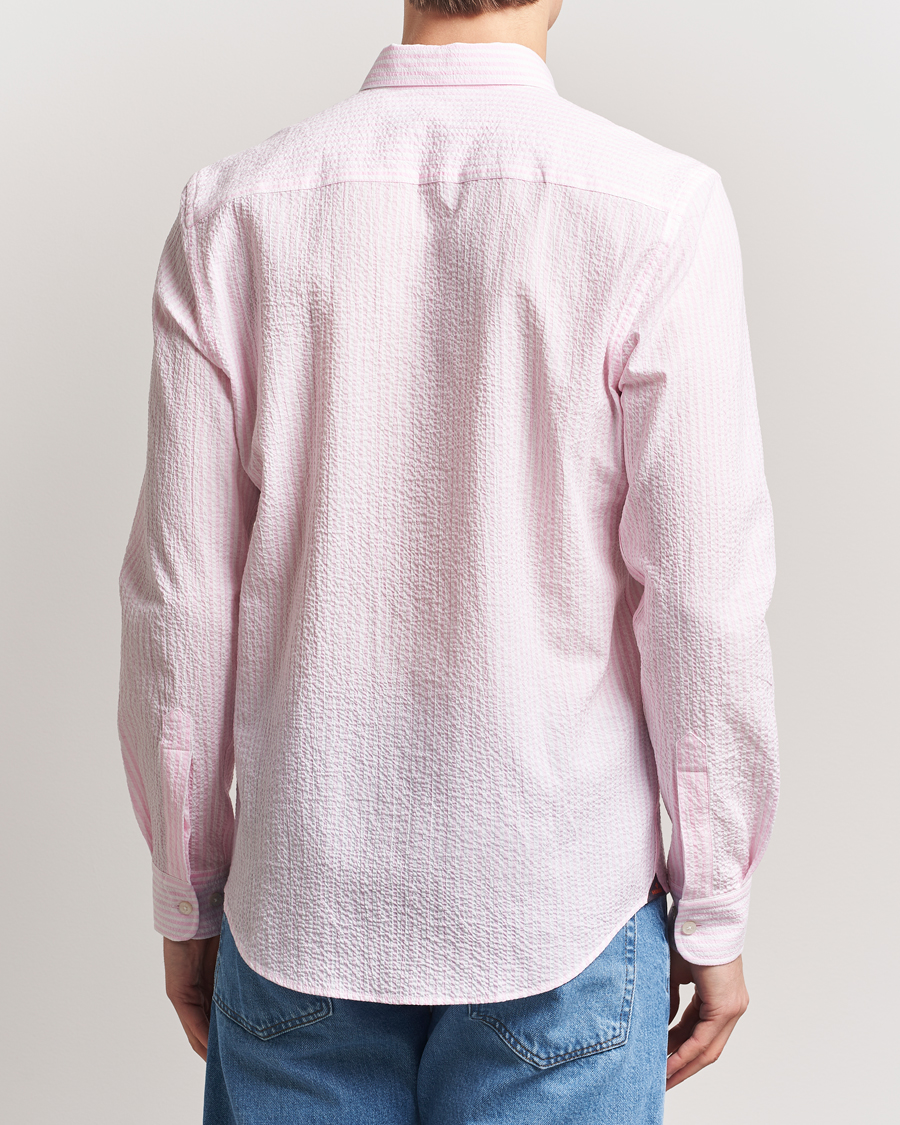 Hombres | Camisas | Morris | Slim Fit Striped Seersucker Shirt Light Pink