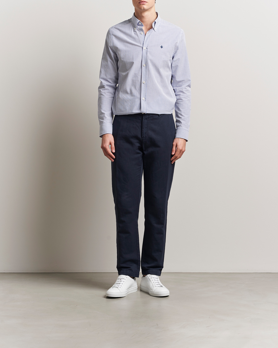 Hombres | Camisas | Morris | Slim Fit Striped Seersucker Shirt Old Blue