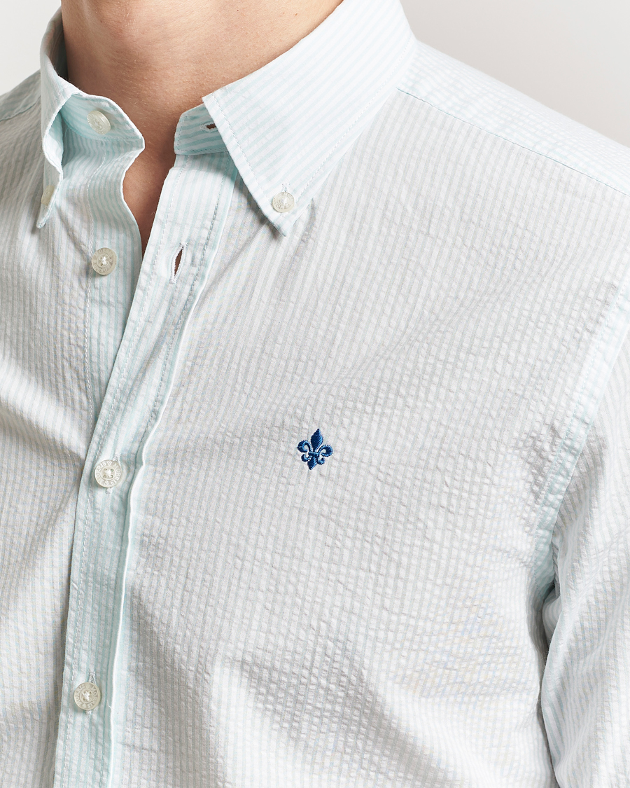 Hombres | Camisas | Morris | Slim Fit Striped Seersucker Shirt Turquoise