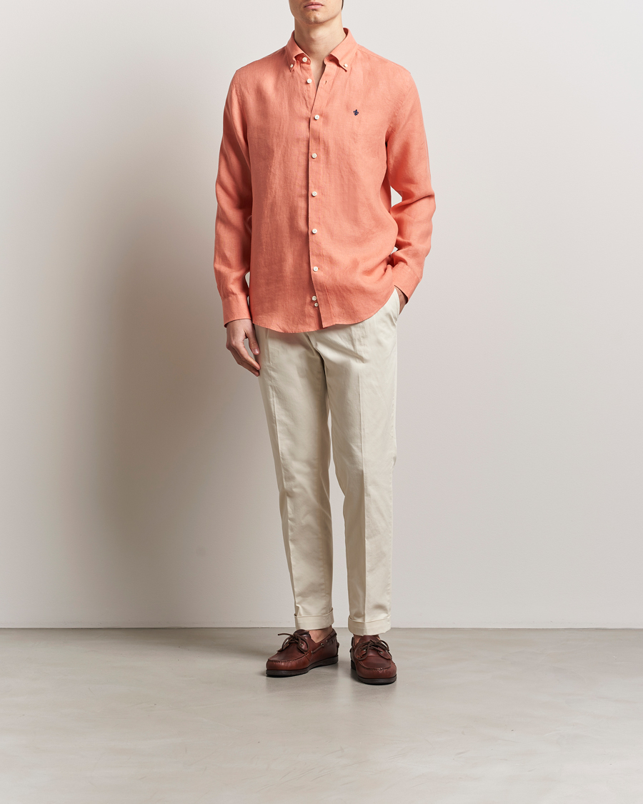 Hombres | Camisas | Morris | Douglas Linen Button Down Shirt Burnt Orange