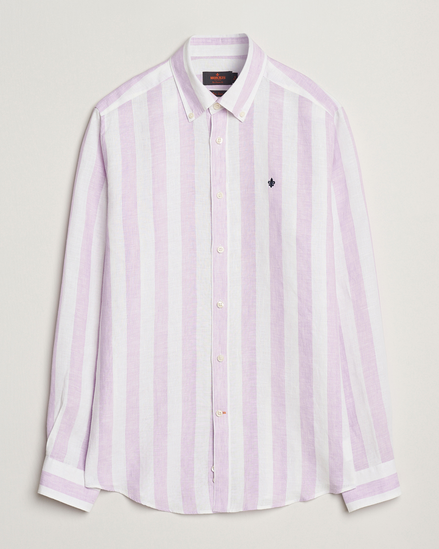 Hombres | Camisas | Morris | Douglas Striped Linen Shirt Purple