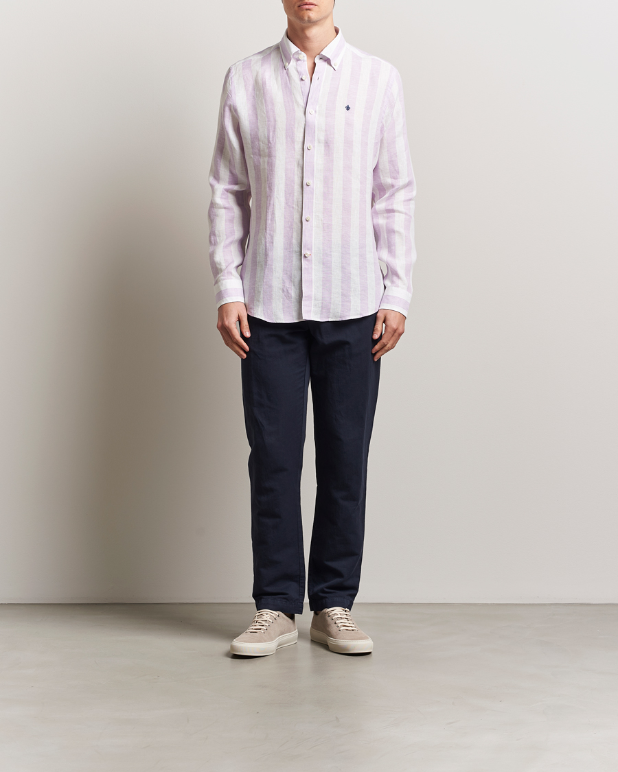 Hombres | Camisas | Morris | Douglas Striped Linen Shirt Purple