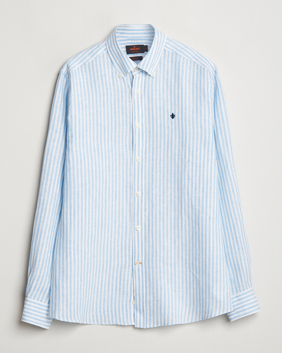 Hombres | Camisas | Morris | Douglas Striped Linen Shirt Light Blue