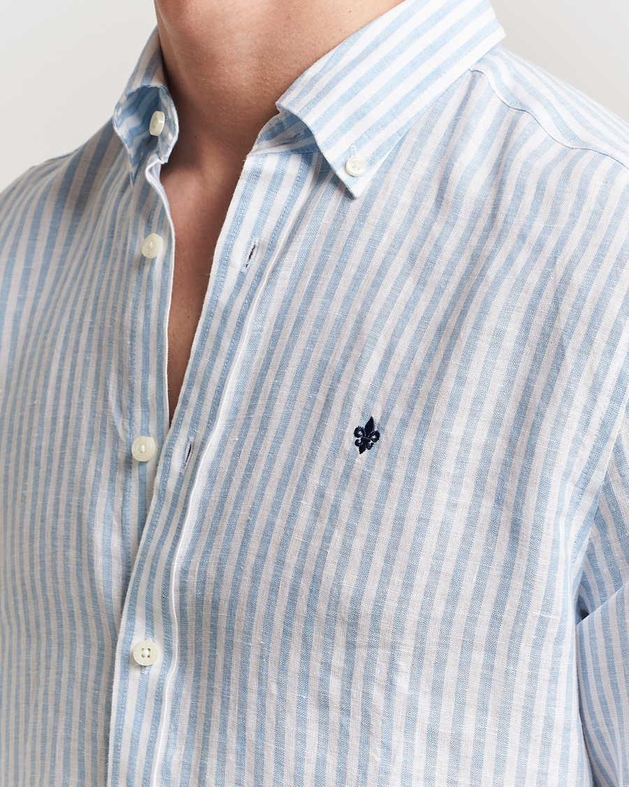 Hombres | Camisas | Morris | Douglas Striped Linen Shirt Light Blue