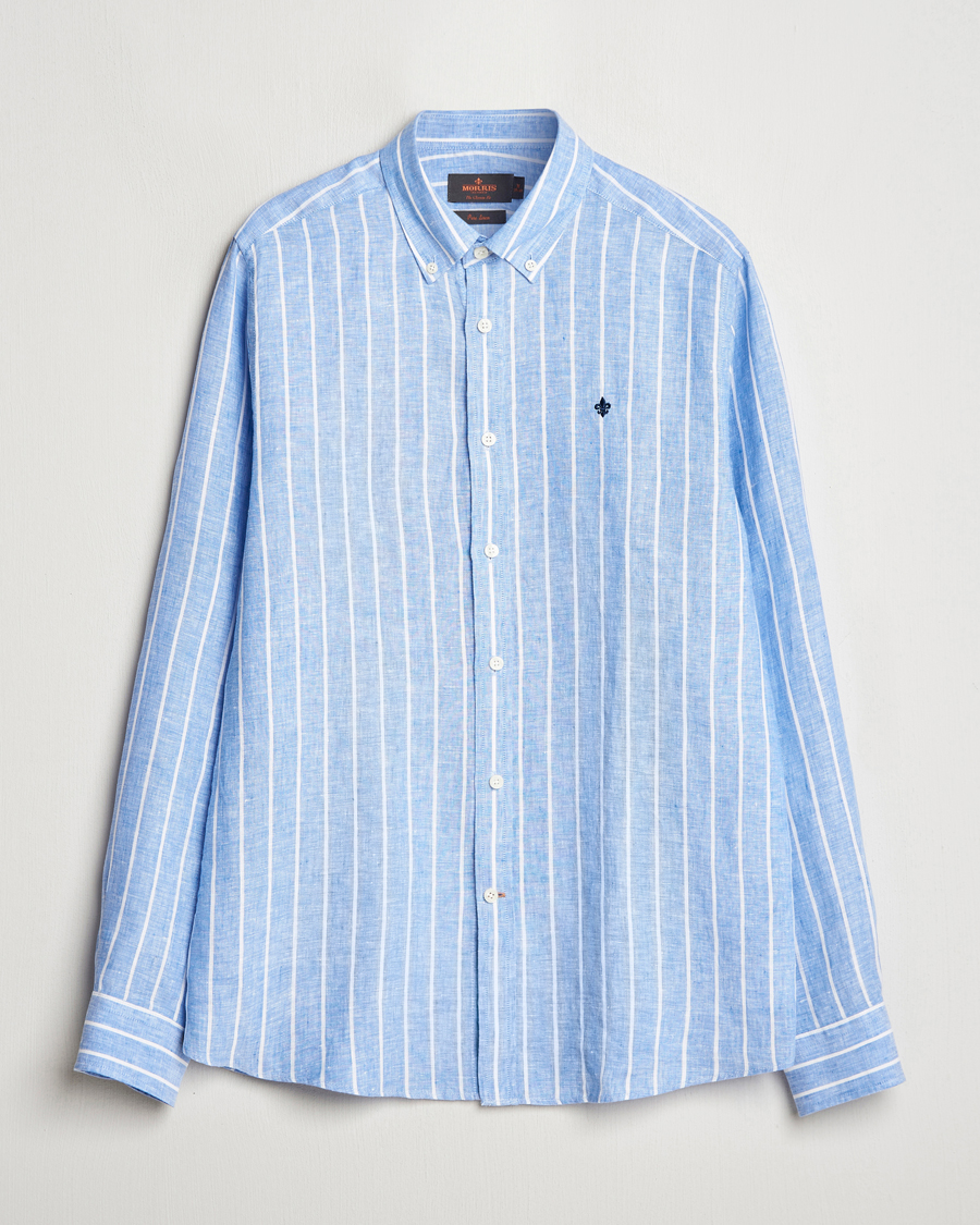 Hombres | Camisas | Morris | Douglas Striped Linen Shirt Dark Blue