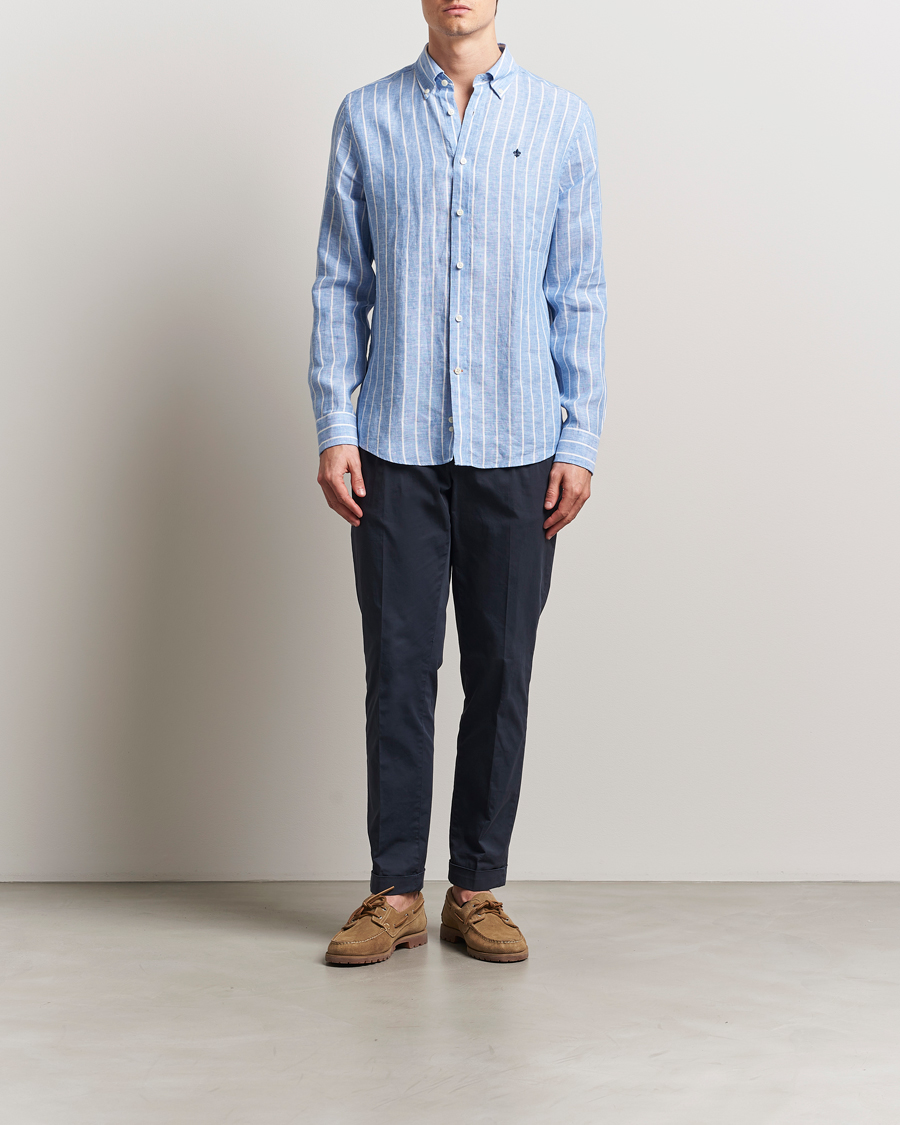 Hombres | Camisas | Morris | Douglas Striped Linen Shirt Dark Blue