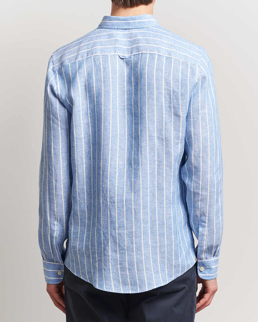 Hombres | Camisas | Morris | Douglas Striped Linen Shirt Dark Blue