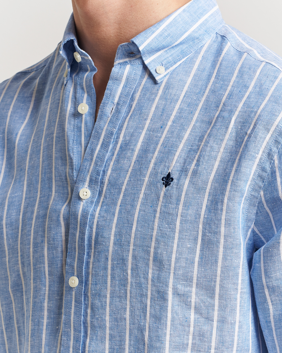 Hombres | Camisas | Morris | Douglas Striped Linen Shirt Dark Blue