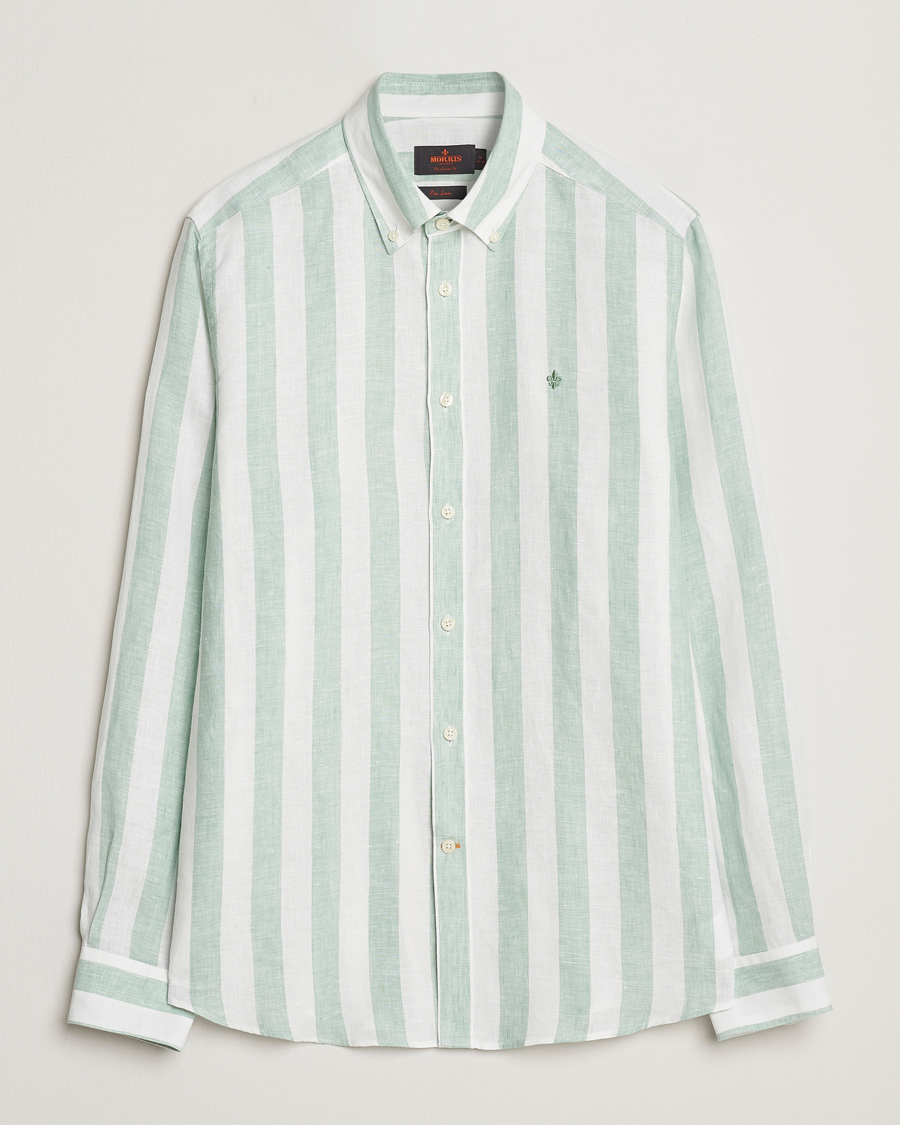 Hombres | Camisas | Morris | Douglas Striped Linen Shirt Light Green