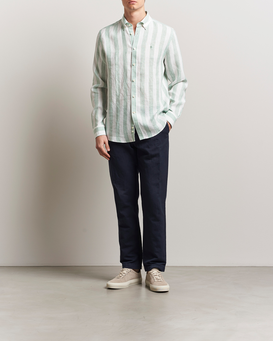 Hombres | Camisas | Morris | Douglas Striped Linen Shirt Light Green