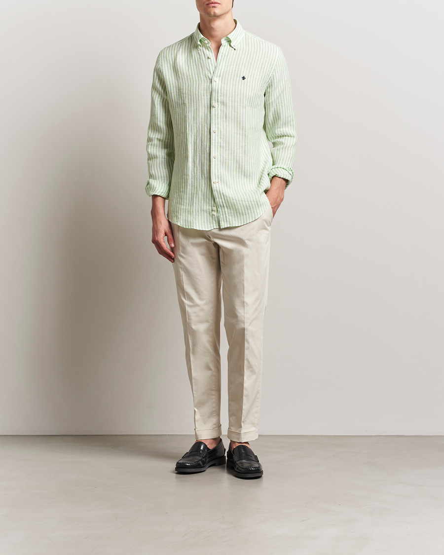 Hombres | Camisas | Morris | Douglas Striped Linen Shirt Green