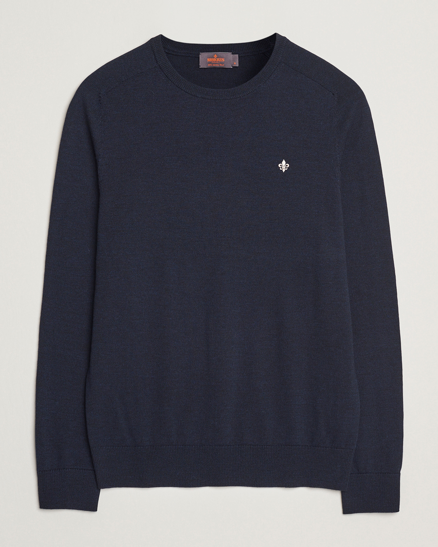Hombres | Jerséis y prendas de punto | Morris | Merino O-Neck Navy
