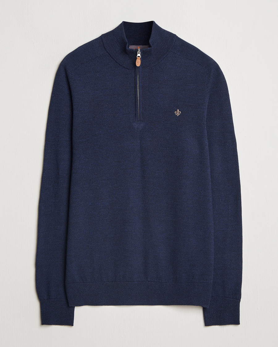 Hombres | Jerséis y prendas de punto | Morris | John Merino Half Zip Dark Blue