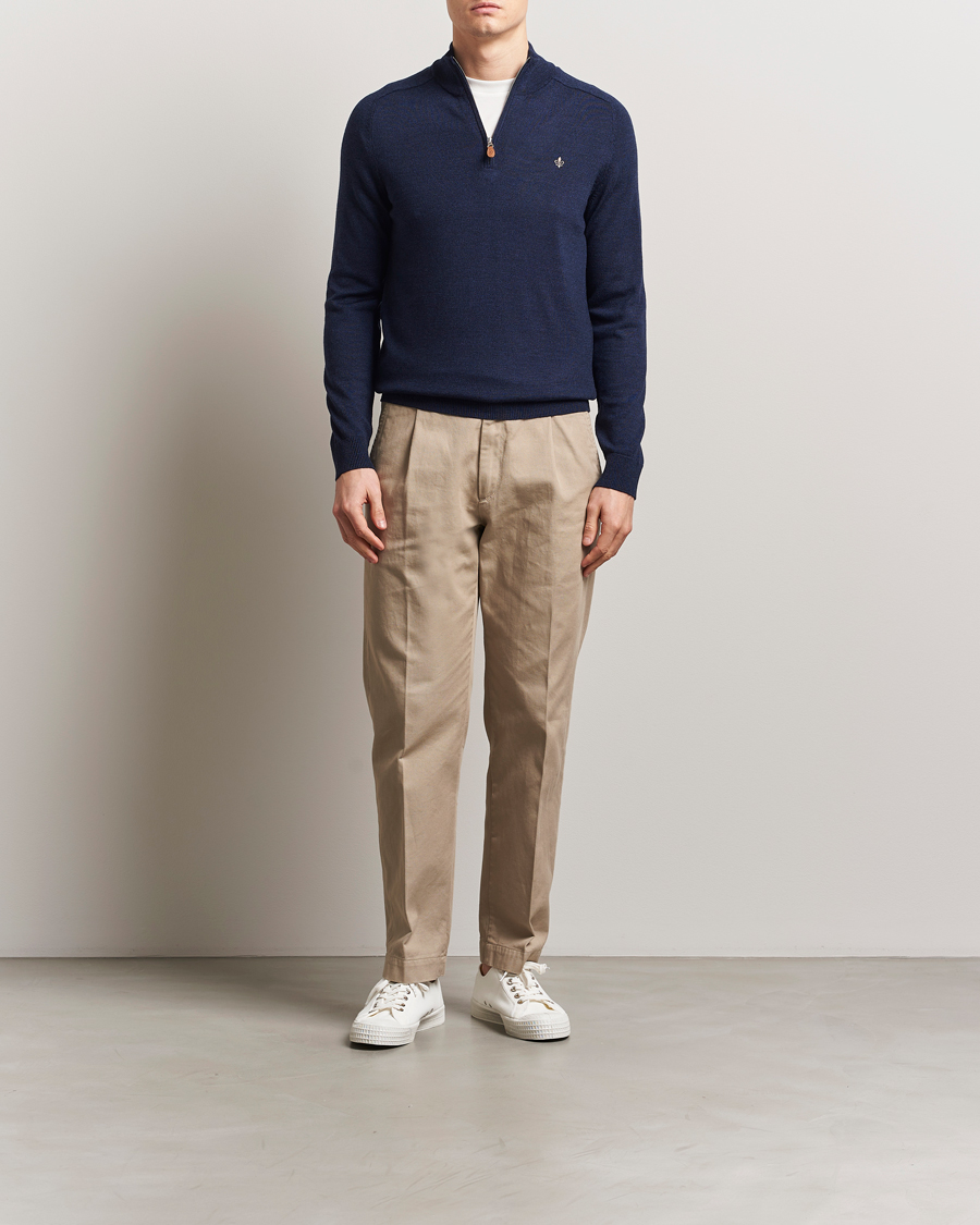 Hombres | Jerséis y prendas de punto | Morris | John Merino Half Zip Dark Blue