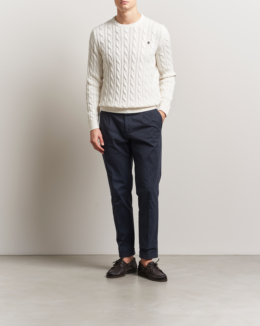 Hombres | Jerséis y prendas de punto | Morris | Ethan Cable O-Neck Off White
