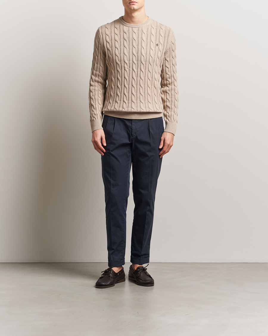 Hombres | Jerséis y prendas de punto | Morris | Ethan Cable O-Neck Khaki