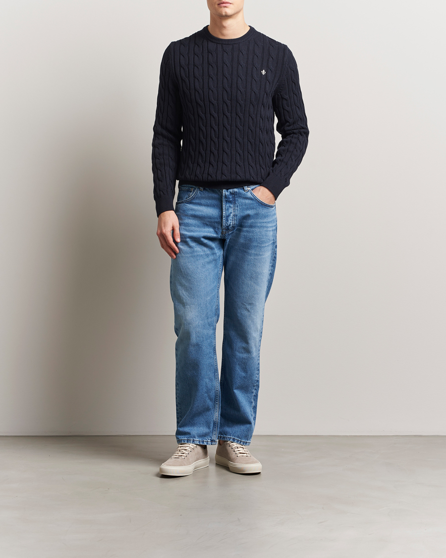 Hombres | Jerséis y prendas de punto | Morris | Ethan Cable O-Neck Old Blue