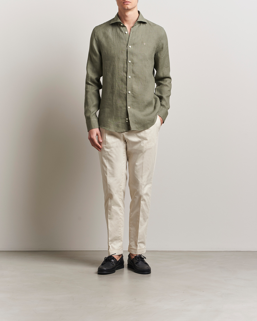Hombres | Camisas | Morris | Slim Fit Linen Shirt Green