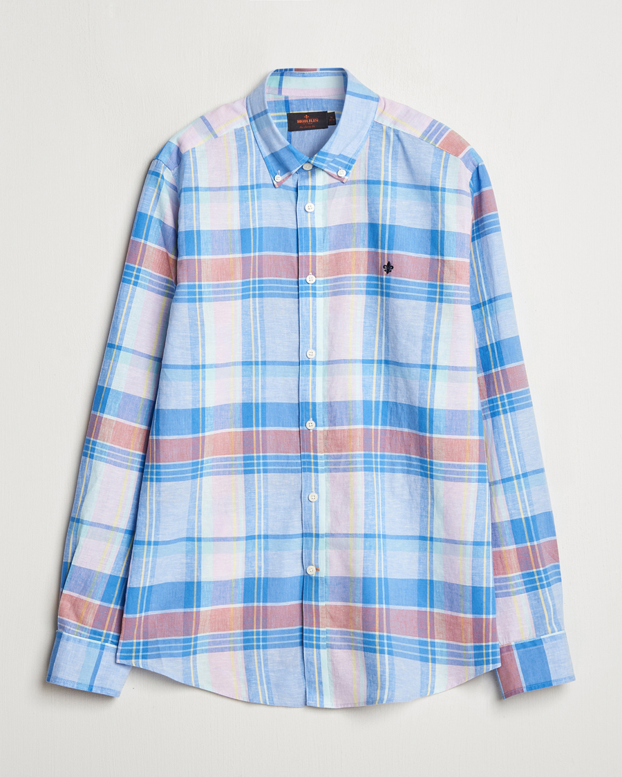 Hombres | Camisas | Morris | Happy Linen Checked Shirt Blue