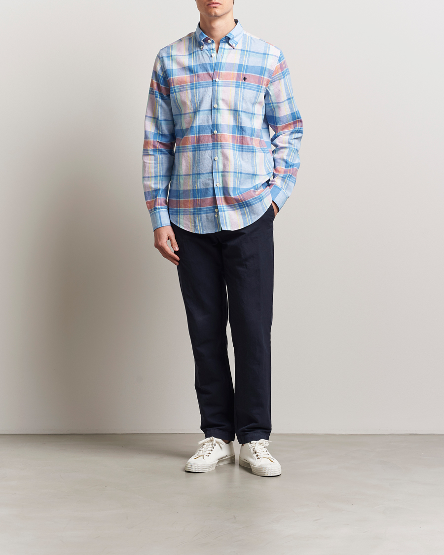 Hombres | Camisas | Morris | Happy Linen Checked Shirt Blue
