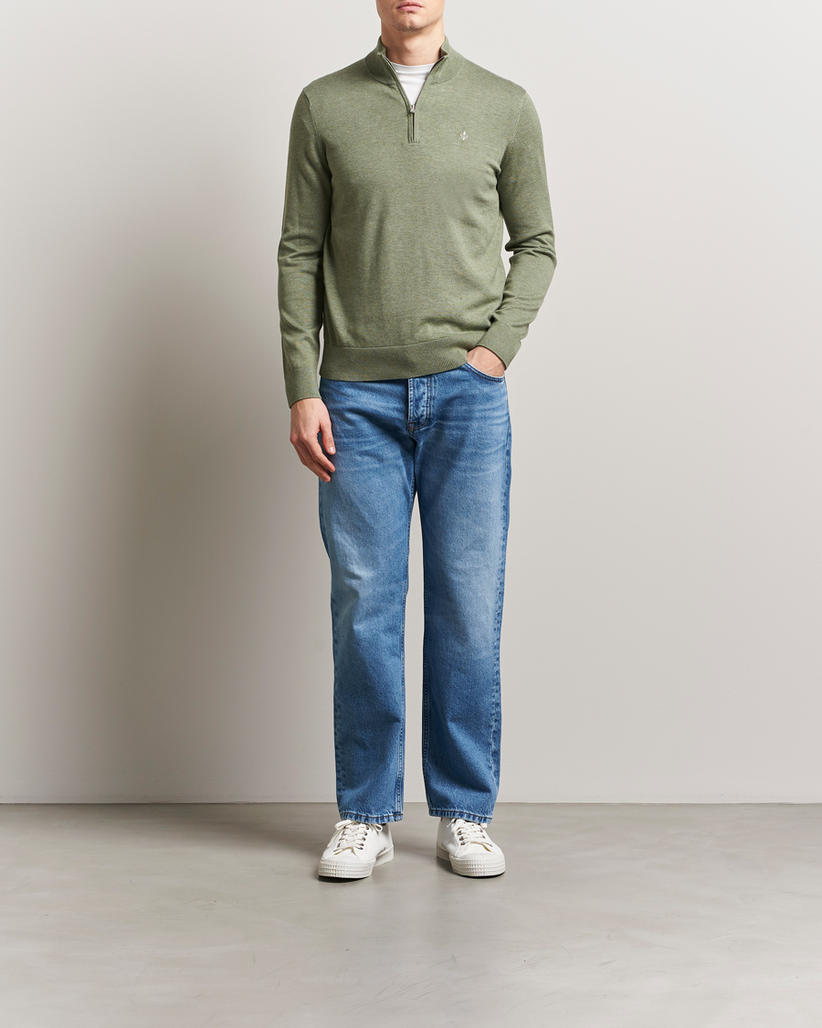 Hombres | Jerséis y prendas de punto | Morris | Riley Cotton Half Zip Olive