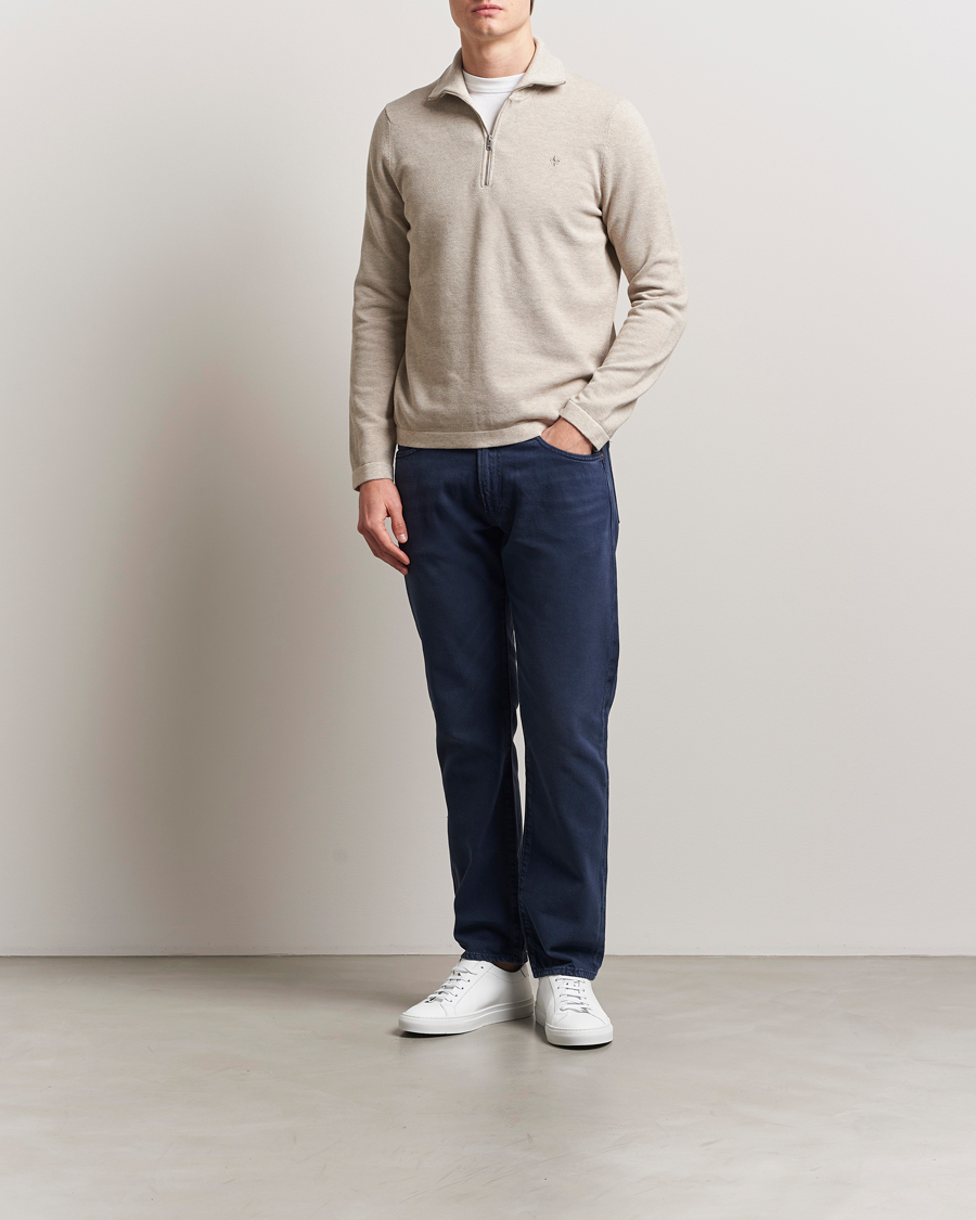 Hombres | Jerséis y prendas de punto | Morris | Jake Cotton Half Zip Khaki