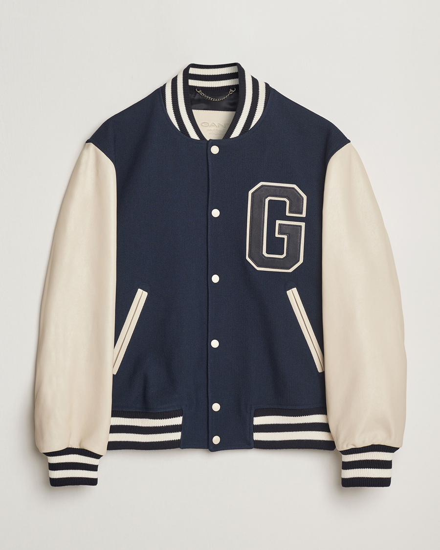 Hombres | Abrigos y chaquetas | GANT 240 Mulberry Street | Leather Mix Varsity Jacket Navy