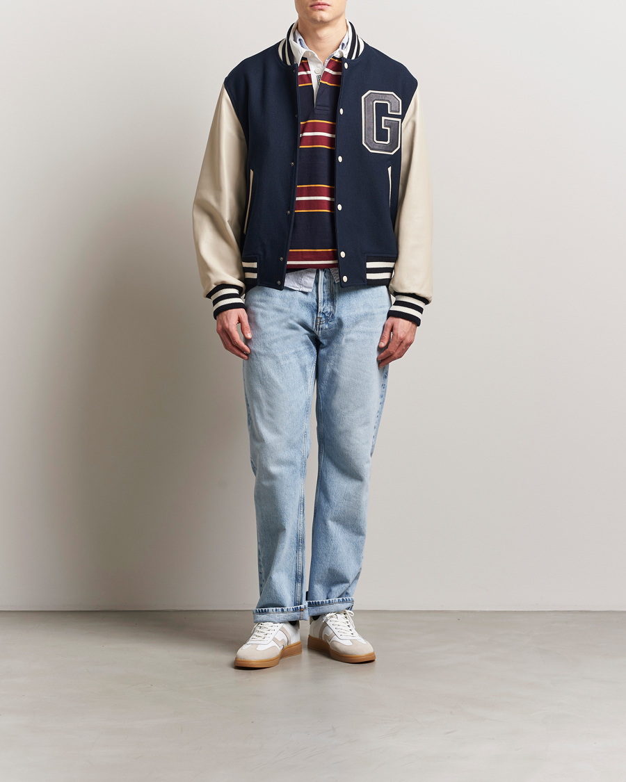 Hombres | Abrigos y chaquetas | GANT 240 Mulberry Street | Leather Mix Varsity Jacket Navy