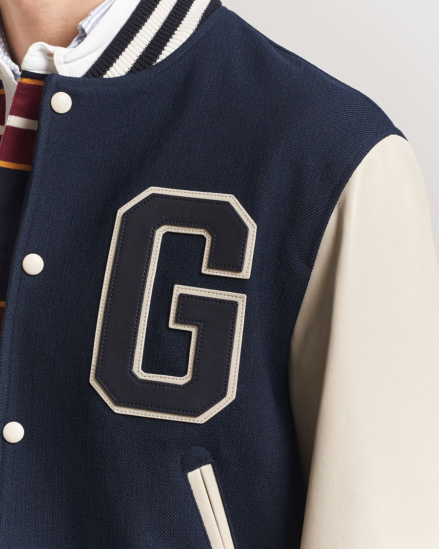 Hombres | Abrigos y chaquetas | GANT 240 Mulberry Street | Leather Mix Varsity Jacket Navy