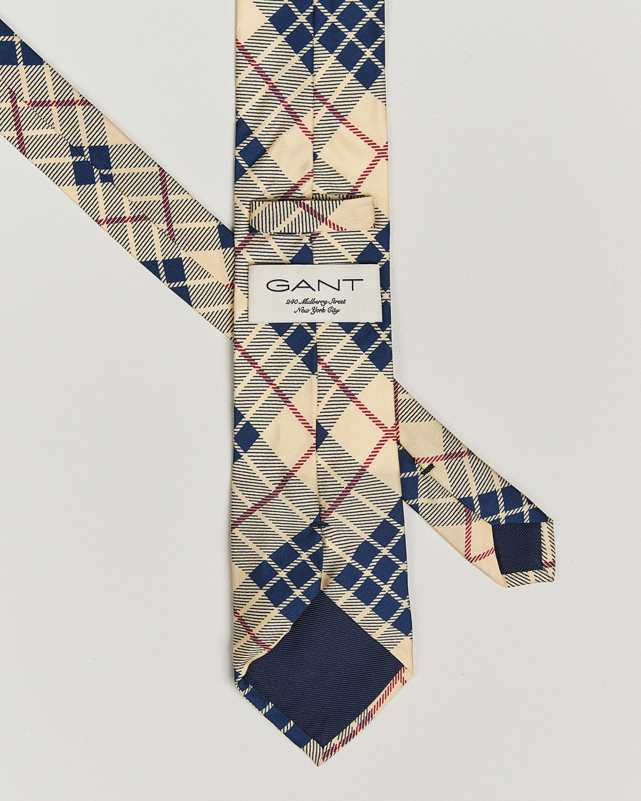 Hombres | GANT 240 Mulberry Street Printed Check Silk Tie Dusty Light Yellow | GANT 240 Mulberry Street | Printed Check Silk Tie Dusty Light Yellow