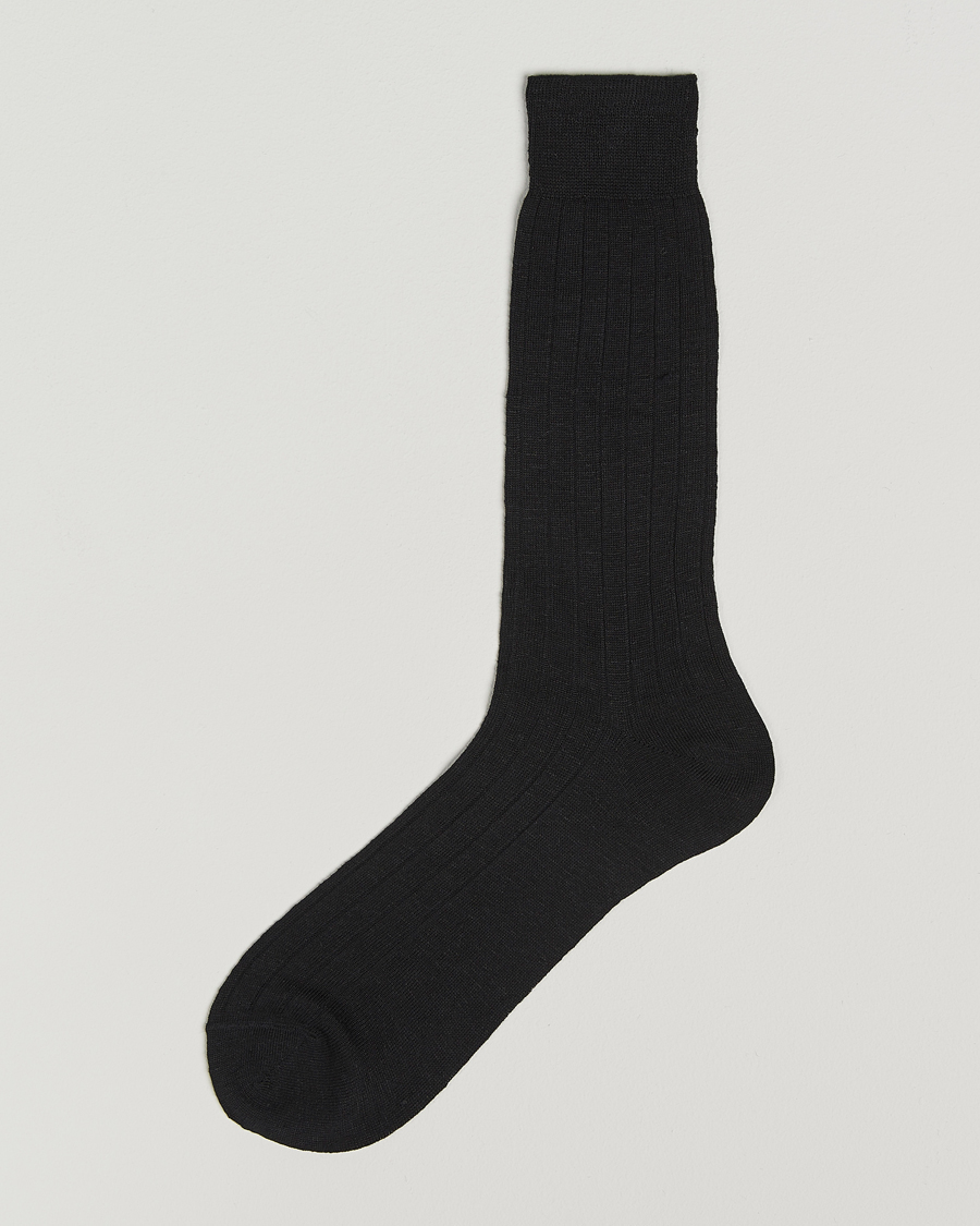 Hombres | Ropa interior y calcetines | Bresciani | Linen Ribbed Short Socks Black