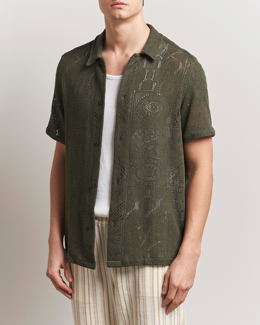 Hombres | Camisas | LES DEUX | Hector Lace Short Sleeve Shirt Green