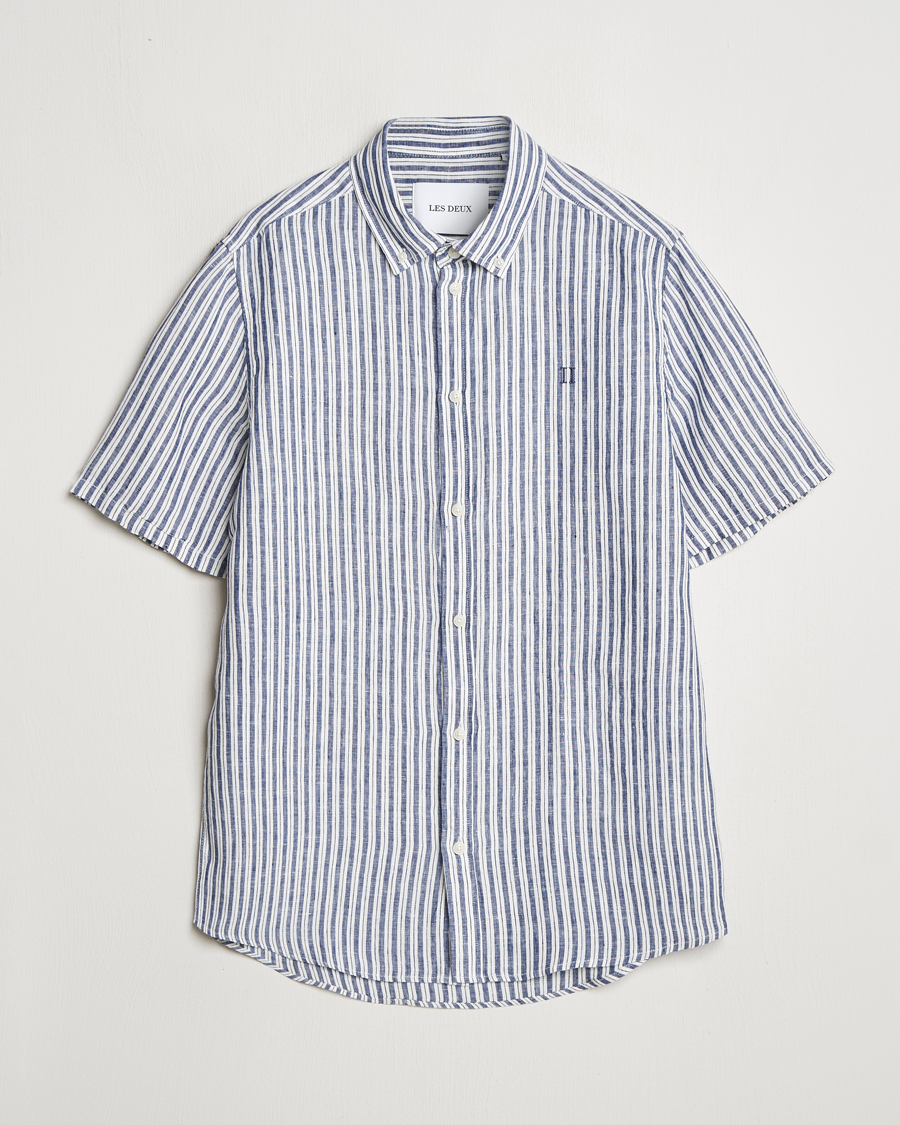 Hombres | Camisas | LES DEUX | Kris Linen Short Sleeve Shirt Ivory/Blueprint