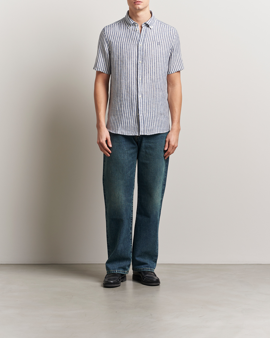 Hombres | Camisas | LES DEUX | Kris Linen Short Sleeve Shirt Ivory/Blueprint