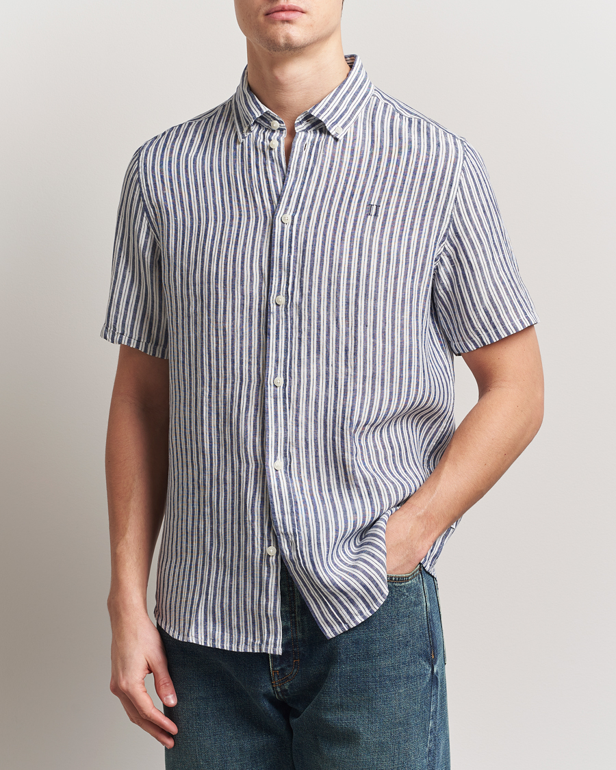 Hombres | Camisas | LES DEUX | Kris Linen Short Sleeve Shirt Ivory/Blueprint