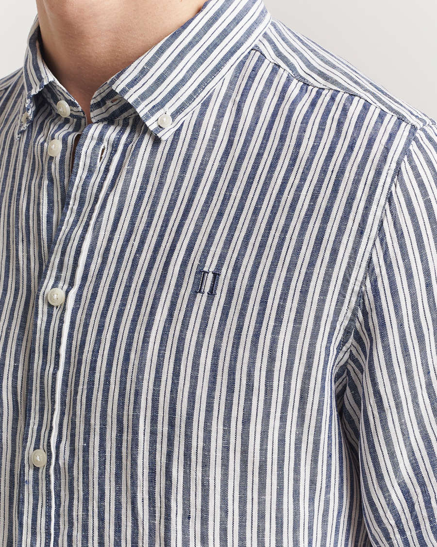 Hombres | Camisas | LES DEUX | Kris Linen Short Sleeve Shirt Ivory/Blueprint