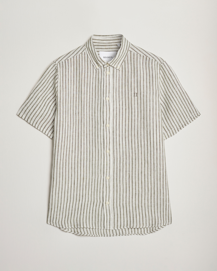 Hombres | Camisas | LES DEUX | Kris Linen Short Sleeve Shirt Ivory/Green