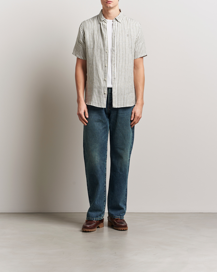 Hombres | Camisas | LES DEUX | Kris Linen Short Sleeve Shirt Ivory/Green