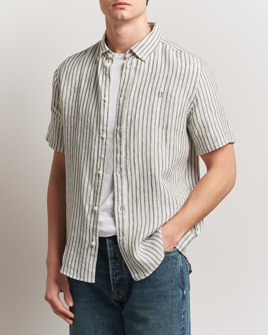 Hombres | Camisas | LES DEUX | Kris Linen Short Sleeve Shirt Ivory/Green