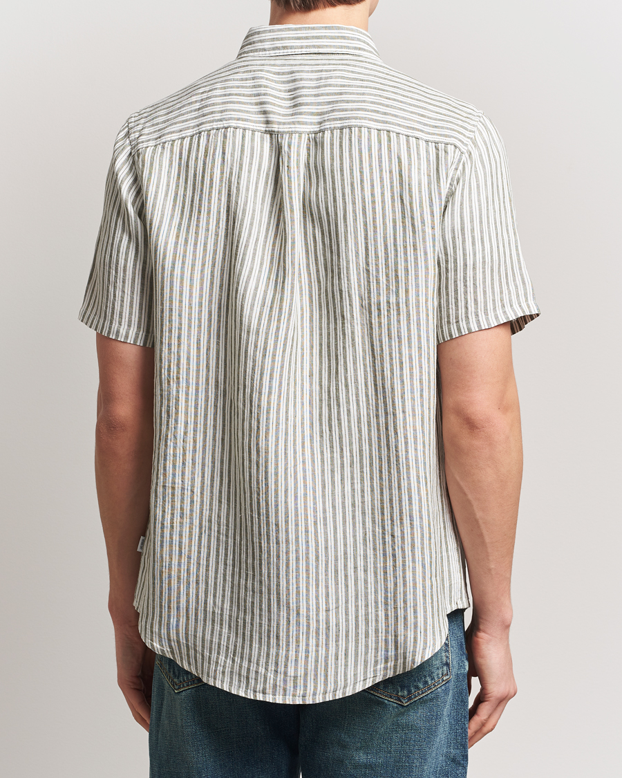 Hombres | Camisas | LES DEUX | Kris Linen Short Sleeve Shirt Ivory/Green