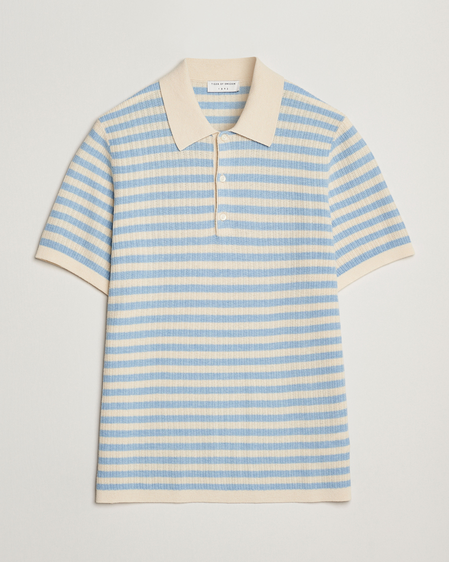 Hombres | Polos | Tiger of Sweden | Erros Knitted Striped Polo Light Blue